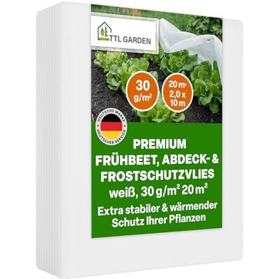 TTL GARDEN 30g/m² Frühbeetvlies 20m² 2m x 10m weiß reißfest atmungsaktiv Abdeckvlies stabil Frostschutz Vlies Wachstumsvlies Garten Vlies Hochbeetvlies für Beet Schutz vor Frost & Schädlingen TTL GARDEN 30g/m² Frühbeetvlies 20m² 2m x 10m weiß reißfest atmungsaktiv Abdeckvlies stabil Frostschutz Vlies Wachstumsvlies Garten Vlies Hochbeetvlies für Beet Schutz vor Frost & Schädlingen