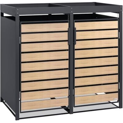 Zelsius Mülltonnenbox 2 Tonnen mit Pflanzdach (B) 132 x (T) 80 x (H) 124 cm Anthrazit RAL 7016 Tür in Holzoptik mit Erweiterungsmöglichkeit Mülltonnen, Mülltonnenverkleidung Zelsius Mülltonnenbox 2 Tonnen mit Pflanzdach (B) 132 x (T) 80 x (H) 124 cm Anthrazit RAL 7016 Tür in Holzoptik mit Erweiterungsmöglichkeit Mülltonnen, Mülltonnenverkleidung