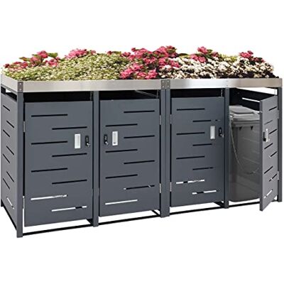 Mendler 4er-Mülltonnenverkleidung HWC-H40b 110x230x62cm Edelstahl Mülltonnenbox, Pflanzkasten, Metall-Kombi, 78kg, erweiterbar Mendler 4er-Mülltonnenverkleidung HWC-H40b 110x230x62cm Edelstahl Mülltonnenbox, Pflanzkasten, Metall-Kombi, 78kg, erweiterbar