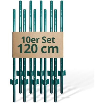 Relaxdays Zaunpfosten, 10er Set, für Drahtzaun, Zaunpfahl zum Einschlagen, 120 cm hoch, u-Profil, Garten, Stahl, grün Relaxdays Zaunpfosten, 10er Set, für Drahtzaun, Zaunpfahl zum Einschlagen, 120 cm hoch, u-Profil, Garten, Stahl, grün