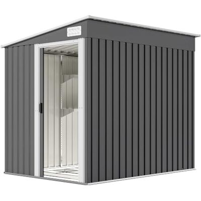 Outsunny Metall Gerätehaus 2,81m² mit Pultdach 154x206,5x181 cm Dunkelgrau Fundament, Schiebetür, Wetterfest, Geräteschuppen, Gartenhaus, Outdoor Garten Schuppen Schrank, Hinterhof Außenbereich Outsunny Metall Gerätehaus 2,81m² mit Pultdach 154x206,5x181 cm Dunkelgrau Fundament, Schiebetür, Wetterfest, Geräteschuppen, Gartenhaus, Outdoor Garten Schuppen Schrank, Hinterhof Außenbereich
