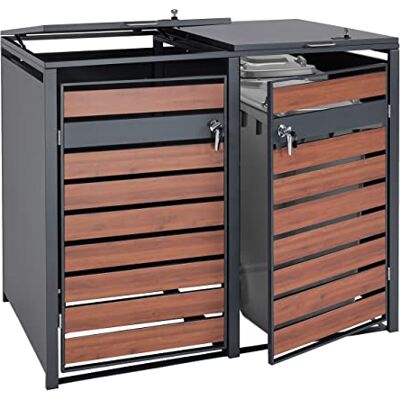 Mendler XL 2er/4er-Mülltonnenbox HWC-J81 Kirsche-Holzoptik Dunkelbraun Mülltonnenverkleidung, Metall, 59kg, anthrazit Mendler XL 2er/4er-Mülltonnenbox HWC-J81 Kirsche-Holzoptik Dunkelbraun Mülltonnenverkleidung, Metall, 59kg, anthrazit