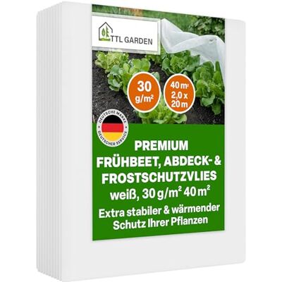 TTL GARDEN 30g/m² Frühbeetvlies 40m² 2m x 20m weiß reißfest atmungsaktiv Abdeckvlies stabil Frostschutz Vlies Wachstumsvlies Garten Vlies Hochbeetvlies für Beet Schutz vor Frost & Schädlingen TTL GARDEN 30g/m² Frühbeetvlies 40m² 2m x 20m weiß reißfest atmungsaktiv Abdeckvlies stabil Frostschutz Vlies Wachstumsvlies Garten Vlies Hochbeetvlies für Beet Schutz vor Frost & Schädlingen