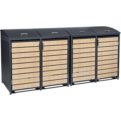 Zelsius Mülltonnenbox 4 Tonnen mit abgerundetem Deckel 120-240 Liter Anthrazit RAL7016 Tür in Holzoptik mit Erweiterungsmöglichkeiten Mülltonnenbox 4er Aufbewahrungsbox für Mülltonnen Zelsius Mülltonnenbox 4 Tonnen mit abgerundetem Deckel 120-240 Liter Anthrazit RAL7016 Tür in Holzoptik mit Erweiterungsmöglichkeiten Mülltonnenbox 4er Aufbewahrungsbox für Mülltonnen