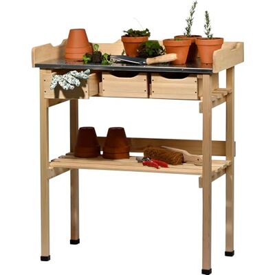 dobar ® Pflanztisch mit 3 Schubladen und Ablageboden Blumentisch aus Massivholz mit Schutzkappen Gartentisch Outdoor mit verzinkter Arbeitsplatte 78 x 38 x 88 cm Natur dobar ® Pflanztisch mit 3 Schubladen und Ablageboden Blumentisch aus Massivholz mit Schutzkappen Gartentisch Outdoor mit verzinkter Arbeitsplatte 78 x 38 x 88 cm Natur