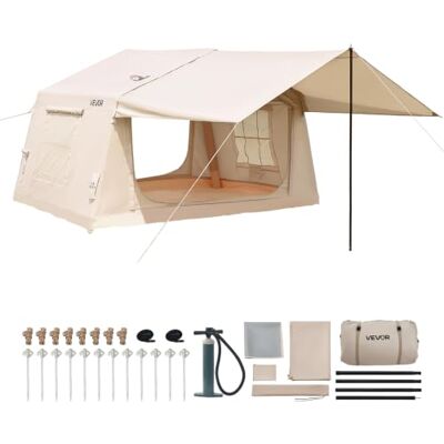 VEVOR Aufblasbares Zelt Luftzelt 3-5 Personen mit Pumpe & Sonnendach Beige Für Outdoor-Aktivität Wasserabweisendes 420D Oxford-Gewebe mit Dachfenster Ofenrohrdurchführung & Netzfenster Windstabil VEVOR Aufblasbares Zelt Luftzelt 3-5 Personen mit Pumpe & Sonnendach Beige Für Outdoor-Aktivität Wasserabweisendes 420D Oxford-Gewebe mit Dachfenster Ofenrohrdurchführung & Netzfenster Windstabil