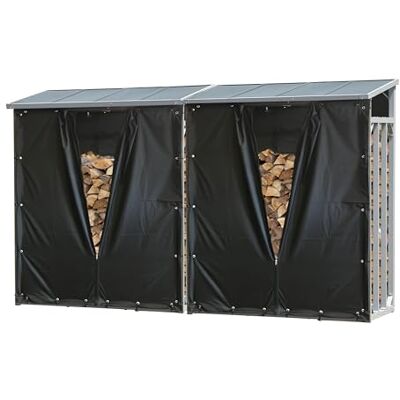 QUICK STAR Set 2 Stück Aluminium Kaminholzregal Außen 130 x 70 x 185 cm, Mit Wetterschutz Schwarz, Pro 40 mm Stahlprofil, Anthrazit, Wetterfest, Kapazität 3,2 m³ (5 SRM) QUICK STAR Set 2 Stück Aluminium Kaminholzregal Außen 130 x 70 x 185 cm, Mit Wetterschutz Schwarz, Pro 40 mm Stahlprofil, Anthrazit, Wetterfest, Kapazität 3,2 m³ (5 SRM)