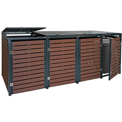 Mendler 4er Mülltonnenverkleidung HWC-K14 119x264x84cm Walnuss-Holzoptik Mülltonnenbox, Mülltonnenabdeckung, WPC, Metall, 130kg Mendler 4er Mülltonnenverkleidung HWC-K14 119x264x84cm Walnuss-Holzoptik Mülltonnenbox, Mülltonnenabdeckung, WPC, Metall, 130kg