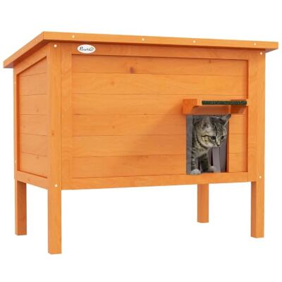 PawHut Katzenhaus aus Holz Winterfest wasserdicht 85x50x68,5 cm Orange Katzenhütte mit Asphaltdach Isolierung Boden Füße, Katzenhöhle Katzenkiste, Outdoor Schutzhütte, für Draußen Garten Balkon PawHut Katzenhaus aus Holz Winterfest wasserdicht 85x50x68,5 cm Orange Katzenhütte mit Asphaltdach Isolierung Boden Füße, Katzenhöhle Katzenkiste, Outdoor Schutzhütte, für Draußen Garten Balkon