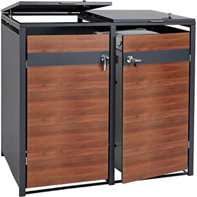 Mendler 2er Mülltonnenverkleidung HWC-J82 Kirsche-Holzoptik Dunkelbraun Mülltonnenbox, erweiterbar, 50kg, Metall, anthrazit Mendler 2er Mülltonnenverkleidung HWC-J82 Kirsche-Holzoptik Dunkelbraun Mülltonnenbox, erweiterbar, 50kg, Metall, anthrazit