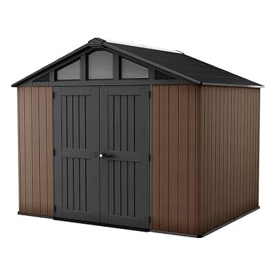 Keter Stronghold 10x8 Gartenhaus braun Gerätehaus mit 7,1 m² Grundfläche, 6 Fenstern, Doppeltüren, stahlverstärkt, Holzoptik, inkl. Fußboden, 305 x 243 x 251 cm Keter Stronghold 10x8 Gartenhaus braun Gerätehaus mit 7,1 m² Grundfläche, 6 Fenstern, Doppeltüren, stahlverstärkt, Holzoptik, inkl. Fußboden, 305 x 243 x 251 cm