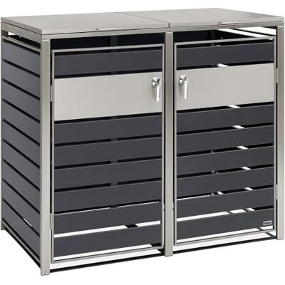 Zelsius Mülltonnenbox 2er Mülltonnen (B) 132 x (T) 80 x (H) 117 cm Anthrazit inkl. Erweiterungsmöglichkeit Mülltonnenverkleidung, Garten Müllbox, Müllhaus, 2 Tonnen Zelsius Mülltonnenbox 2er Mülltonnen (B) 132 x (T) 80 x (H) 117 cm Anthrazit inkl. Erweiterungsmöglichkeit Mülltonnenverkleidung, Garten Müllbox, Müllhaus, 2 Tonnen