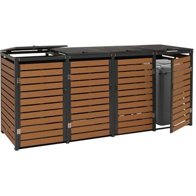Mendler 4er Mülltonnenverkleidung HWC-K14 119x264x84cm Teak-Optik Mülltonnenbox, Mülltonnenabdeckung, WPC, Metall, 130kg Mendler 4er Mülltonnenverkleidung HWC-K14 119x264x84cm Teak-Optik Mülltonnenbox, Mülltonnenabdeckung, WPC, Metall, 130kg