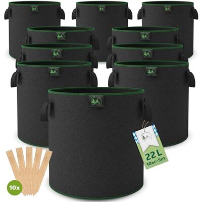TTL GARDEN 10x 22L Pflanzsack aus Vlies Stoff aus 300 g/m² Filz & Vlies 10er Set 20L +10% = 22 Liter Pflanztaschen Vliesstoff Pflanzgefäß Pflanzbeutel für Balkon Terrasse Gewächshaus & Garten TTL GARDEN 10x 22L Pflanzsack aus Vlies Stoff aus 300 g/m² Filz & Vlies 10er Set 20L +10% = 22 Liter Pflanztaschen Vliesstoff Pflanzgefäß Pflanzbeutel für Balkon Terrasse Gewächshaus & Garten