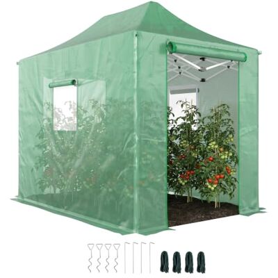 Outsunny Gewächshaus ca. 300x270x200 cm Faltbar Pop Up Tomatenhaus Grün PE, Satteldach, Stabiler Pflanztunnel, Aufrollbare Reißverschlusstüren und Fenster Outsunny Gewächshaus ca. 300x270x200 cm Faltbar Pop Up Tomatenhaus Grün PE, Satteldach, Stabiler Pflanztunnel, Aufrollbare Reißverschlusstüren und Fenster
