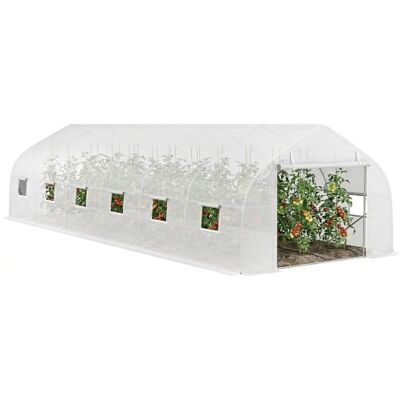 Outsunny Garten-Gewächshaus, Tunnel, groß, 24 m², PE, 8 x 3 x 2 m, Weiß Rahmen aus verzinktem Stahl, Ø 24 mm, aufrollbare Tür, 12 Fenster Outsunny Garten-Gewächshaus, Tunnel, groß, 24 m², PE, 8 x 3 x 2 m, Weiß Rahmen aus verzinktem Stahl, Ø 24 mm, aufrollbare Tür, 12 Fenster