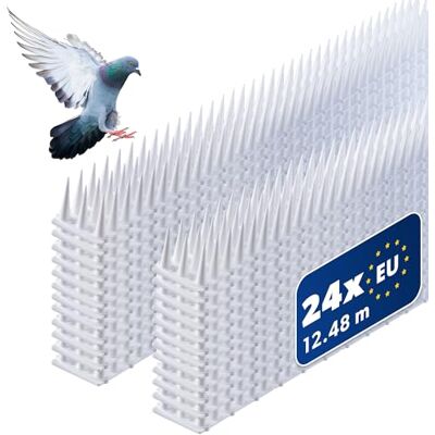 KADAX 24er Set Vogelabwehr Spikes, Kunststoff, 51x4x3,5 cm, 3-reihig, für Tauben, Katzen, Marder, Zaun, Balkon, Dach, Fensterbank, robust und wetterbeständig, frei zuschneidbar, Weiß KADAX 24er Set Vogelabwehr Spikes, Kunststoff, 51x4x3,5 cm, 3-reihig, für Tauben, Katzen, Marder, Zaun, Balkon, Dach, Fensterbank, robust und wetterbeständig, frei zuschneidbar, Weiß