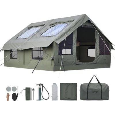 VEVOR Aufblasbares Zelt Glamping Luftzelt 5-8 Personen mit Pumpe Grün Für Outdoor-Aktivität Wasserabweisendes Poly-Baumwollgewebe mit Dachfenster Ofenrohrdurchführung Netzfenster & Tragetasche VEVOR Aufblasbares Zelt Glamping Luftzelt 5-8 Personen mit Pumpe Grün Für Outdoor-Aktivität Wasserabweisendes Poly-Baumwollgewebe mit Dachfenster Ofenrohrdurchführung Netzfenster & Tragetasche
