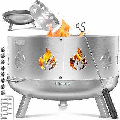 KESSER ® Feuerschale mit Funkenschutz Ø60cm Feuerkorb aus legiertem Stahl Feuertonne inkl. 42cm Feuerhaken aus Gusseisen, Wasserablauf & 2 stabile Griffe Holz & Kohle Feuerstelle für Lagerfeuer KESSER ® Feuerschale mit Funkenschutz Ø60cm Feuerkorb aus legiertem Stahl Feuertonne inkl. 42cm Feuerhaken aus Gusseisen, Wasserablauf & 2 stabile Griffe Holz & Kohle Feuerstelle für Lagerfeuer