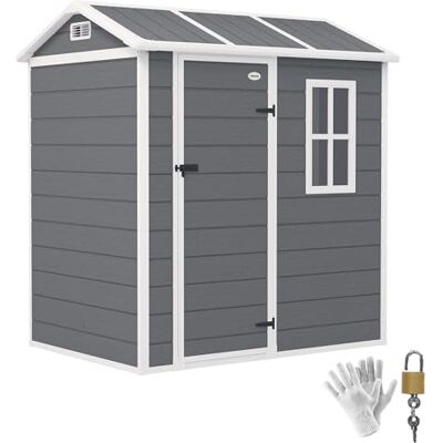Outsunny Gerätehaus Kunststoff 2,1m² Satteldach 186 x 130 x 199cm Grau Boden, Fenster, Abschließbare Tür, Wetterfest, Geräteschuppen, Gartenhaus, Outdoor, Garten, Schuppen, Hinterhof Outsunny Gerätehaus Kunststoff 2,1m² Satteldach 186 x 130 x 199cm Grau Boden, Fenster, Abschließbare Tür, Wetterfest, Geräteschuppen, Gartenhaus, Outdoor, Garten, Schuppen, Hinterhof
