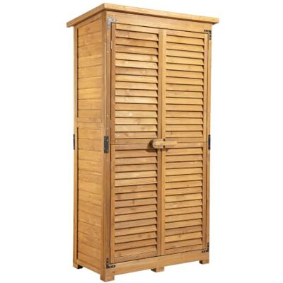 Wiltec Gartenhaus mit Lamellentür 870 x 465 x 1600 mm, Gartenschrank aus Fichtenholz mit 3 Fächern, Gerätehaus mit Bitumendach Wiltec Gartenhaus mit Lamellentür 870 x 465 x 1600 mm, Gartenschrank aus Fichtenholz mit 3 Fächern, Gerätehaus mit Bitumendach