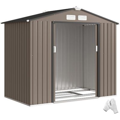 Outsunny 7x4ft Metall-Gartenschuppen wasserdicht verzinkt Lüftungen Braun Outdoor-Fahrrad-Abstellschuppen, verzinkt mit Lüftungen, Satteldach, abschließbare Doppeltüren, für Terrasse Rasen Outsunny 7x4ft Metall-Gartenschuppen wasserdicht verzinkt Lüftungen Braun Outdoor-Fahrrad-Abstellschuppen, verzinkt mit Lüftungen, Satteldach, abschließbare Doppeltüren, für Terrasse Rasen