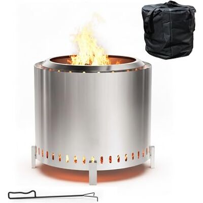 Relaxdays Feuerschale ohne Rauch, Edelstahl, HxD 45 x 49 cm, Standfuß & Aschebehälter, rauchfreie Feuerstelle, Silber Relaxdays Feuerschale ohne Rauch, Edelstahl, HxD 45 x 49 cm, Standfuß & Aschebehälter, rauchfreie Feuerstelle, Silber