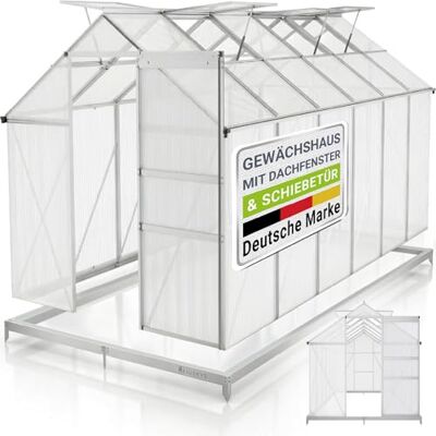Juskys ® Gewächshaus 7,2 m² Aluminiumgestell & Stahlfundament, UV-beständig, abschließbare Schiebetür, belüftbare Dachfenster 61x57 cm Juskys ® Gewächshaus 7,2 m² Aluminiumgestell & Stahlfundament, UV-beständig, abschließbare Schiebetür, belüftbare Dachfenster 61x57 cm