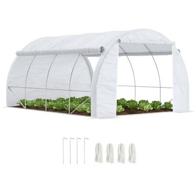Outsunny Gewächshaus Foliengewächshaus mit UV-Schutz, 3,97 x 3 x 2 m Tomatenhaus mit Seitentür, Winddichtes Folientunnel Gewächshaus für Garten, Balkon, Stahl, Weiß Outsunny Gewächshaus Foliengewächshaus mit UV-Schutz, 3,97 x 3 x 2 m Tomatenhaus mit Seitentür, Winddichtes Folientunnel Gewächshaus für Garten, Balkon, Stahl, Weiß