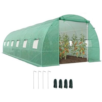 Outsunny Gewächshaus 800x300x200cm Foliengewächshaus Tomatenhaus mit Tür, 12 Fenster, Folientunnel aus verzinktem Stahl, PE, stabiles Treibhaus Pflanztunnel, inkl. Erdanker & Seilen, Grün Outsunny Gewächshaus 800x300x200cm Foliengewächshaus Tomatenhaus mit Tür, 12 Fenster, Folientunnel aus verzinktem Stahl, PE, stabiles Treibhaus Pflanztunnel, inkl. Erdanker & Seilen, Grün