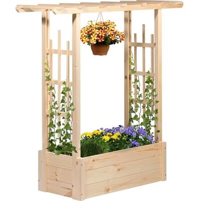dobar ® Pflanzkasten Pergola mit integrierter Rankhilfe Hochbeet aus Fichtenholz Großer Blumenkasten 117 x 39 x 119 cm dobar ® Pflanzkasten Pergola mit integrierter Rankhilfe Hochbeet aus Fichtenholz Großer Blumenkasten 117 x 39 x 119 cm