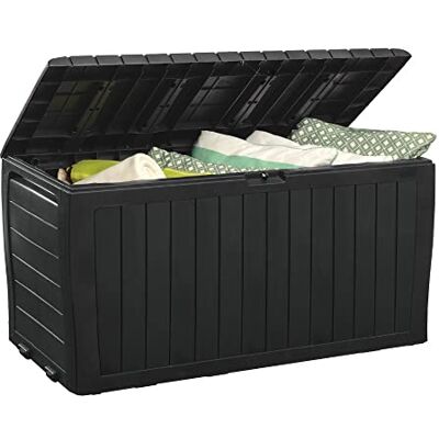 Keter Marvel Plus Deckbox aus Kunstharz, Organisation und Aufbewahrung für Terrassenmöbel, Outdoor-Kissen, Wurfkissen, Gartengeräte und Pool-Spielzeug, Dunkelgrau Keter Marvel Plus Deckbox aus Kunstharz, Organisation und Aufbewahrung für Terrassenmöbel, Outdoor-Kissen, Wurfkissen, Gartengeräte und Pool-Spielzeug, Dunkelgrau