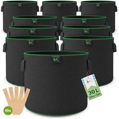 TTL GARDEN 10x 30L Pflanzsack aus Vlies Stoff aus 300 g/m² Filz & Vlies 10er Set 30 Liter Pflanztaschen Vliesstoff Pflanzgefäß Pflanzbeutel Wachstumstasche für Balkon Terrasse Gewächshaus & Garten TTL GARDEN 10x 30L Pflanzsack aus Vlies Stoff aus 300 g/m² Filz & Vlies 10er Set 30 Liter Pflanztaschen Vliesstoff Pflanzgefäß Pflanzbeutel Wachstumstasche für Balkon Terrasse Gewächshaus & Garten