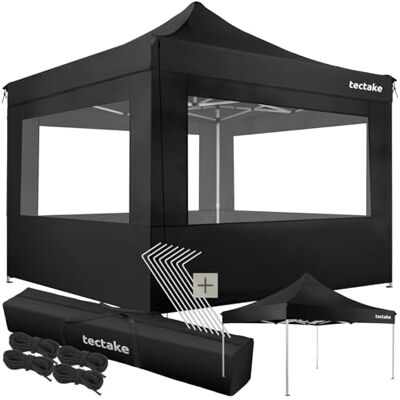 tectake ® Alu Pavillon 3x3, Faltpavillon klappbar, wasserdicht, Partyzelt mit 4 Seitenwänden, inkl. Spannseile, Heringe und Tasche, Überdachung Balkon, Terrasse, Garten Pavillion schwarz tectake ® Alu Pavillon 3x3, Faltpavillon klappbar, wasserdicht, Partyzelt mit 4 Seitenwänden, inkl. Spannseile, Heringe und Tasche, Überdachung Balkon, Terrasse, Garten Pavillion schwarz