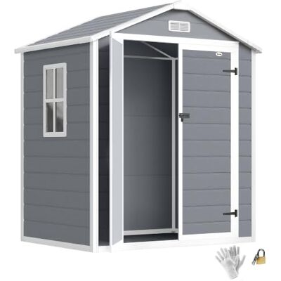 Outsunny Gartenhaus Kunststoff 2,12 m² 183x134x210 cm Satteldach Fenster Abschließbarer Tür Bodenplatte wetterfest Geräteschuppen Outdoor Garten Schuppen Schrank für Hinterhof Grau Outsunny Gartenhaus Kunststoff 2,12 m² 183x134x210 cm Satteldach Fenster Abschließbarer Tür Bodenplatte wetterfest Geräteschuppen Outdoor Garten Schuppen Schrank für Hinterhof Grau