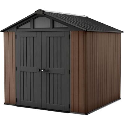 Keter Stronghold 8x8 Gartenhaus braun Gerätehaus mit 6 Fenstern, Doppeltüren, stahlverstärkt, Holzoptik, inkl. Fußboden, 252 x 241 x 252 cm Keter Stronghold 8x8 Gartenhaus braun Gerätehaus mit 6 Fenstern, Doppeltüren, stahlverstärkt, Holzoptik, inkl. Fußboden, 252 x 241 x 252 cm
