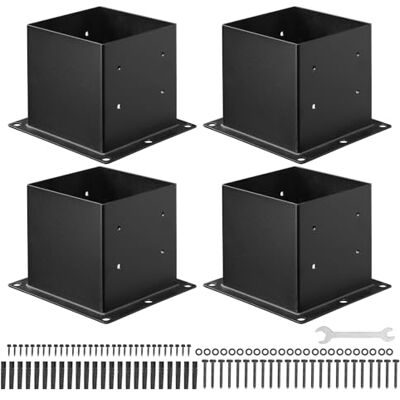 VEVOR Aufschraubhülse, 4 STK., Pfostenträger Innenmaß 92x92 mm für 88,9x88,9 mm Pfosten, robuste Bodenhülse aus Karbonstahl, ideal für Pavillon-Terrassengeländer, Stützdeck-Grundplatte, schwarz VEVOR Aufschraubhülse, 4 STK., Pfostenträger Innenmaß 92x92 mm für 88,9x88,9 mm Pfosten, robuste Bodenhülse aus Karbonstahl, ideal für Pavillon-Terrassengeländer, Stützdeck-Grundplatte, schwarz