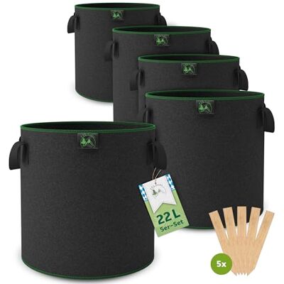 TTL GARDEN 5X 22L Pflanzsack aus Vlies Stoff aus 300 g/m² Filz & Vlies 5er Set 20L +10% = 22 Liter Pflanztaschen Vliesstoff Pflanzgefäß Pflanzbeutel für Balkon Terrasse Gewächshaus & Garten TTL GARDEN 5X 22L Pflanzsack aus Vlies Stoff aus 300 g/m² Filz & Vlies 5er Set 20L +10% = 22 Liter Pflanztaschen Vliesstoff Pflanzgefäß Pflanzbeutel für Balkon Terrasse Gewächshaus & Garten