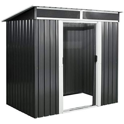 Zelsius Geräteschuppen mit Schiebetür (B) 238 x (T) 132 x (H) 180 cm Anthrazit Geräumiges Gartengerätehaus mit Fundament Metall Gerätehaus mit Pultdach Geräteschrank für Garten Zelsius Geräteschuppen mit Schiebetür (B) 238 x (T) 132 x (H) 180 cm Anthrazit Geräumiges Gartengerätehaus mit Fundament Metall Gerätehaus mit Pultdach Geräteschrank für Garten