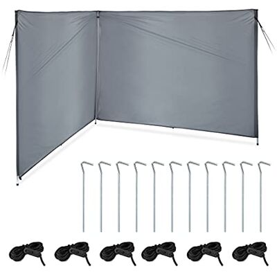 Relaxdays Windschutz, Sichtschutz Camping & Strand, HxB: 1,5 x 4 m, Stahlstangen, Polyester, mit Heringen & Seilen, grau Relaxdays Windschutz, Sichtschutz Camping & Strand, HxB: 1,5 x 4 m, Stahlstangen, Polyester, mit Heringen & Seilen, grau