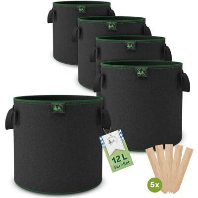 TTL GARDEN 5X 12L Pflanzsack aus Vlies Stoff aus 300 g/m² Filz & Vlies Stofftopf 5er Set 12 Liter Pflanztaschen Pflanzgefäß Pflanzbeutel Wachstumstasche für Balkon Terrasse Gewächshaus Garten TTL GARDEN 5X 12L Pflanzsack aus Vlies Stoff aus 300 g/m² Filz & Vlies Stofftopf 5er Set 12 Liter Pflanztaschen Pflanzgefäß Pflanzbeutel Wachstumstasche für Balkon Terrasse Gewächshaus Garten