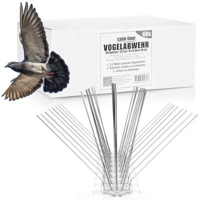 com-four ® 19,2 Meter Premium Taubenabwehr Spikes 5-reihig, Edelstahl 304 60 x 32 cm fertig montiert teilbar Vogelabwehr Vogelschreck Taubenschutz com-four ® 19,2 Meter Premium Taubenabwehr Spikes 5-reihig, Edelstahl 304 60 x 32 cm fertig montiert teilbar Vogelabwehr Vogelschreck Taubenschutz