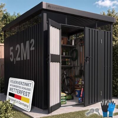 Juskys ® Gerätehaus Luzern M 5,2 m² Metall Geräteschuppen mit Türen & Fenstern wetterfest & abschließbar Fahrradgarage, Gartenhaus Anthrazit Juskys ® Gerätehaus Luzern M 5,2 m² Metall Geräteschuppen mit Türen & Fenstern wetterfest & abschließbar Fahrradgarage, Gartenhaus Anthrazit