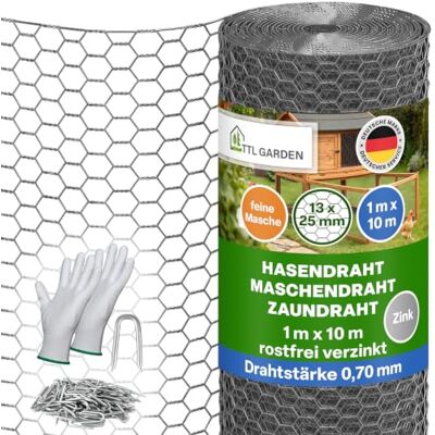 TTL GARDEN Guard-LINE Hasendraht 1m x 10m Zink 13x25mm Maschenweite 0,7mm Rolle feinmaschig silber rostfrei verzinkt 0,70mm Draht Drahtgitter Kaninchendraht Zaun Gitter Maschendrahtzaun 10m x 1m TTL GARDEN Guard-LINE Hasendraht 1m x 10m Zink 13x25mm Maschenweite 0,7mm Rolle feinmaschig silber rostfrei verzinkt 0,70mm Draht Drahtgitter Kaninchendraht Zaun Gitter Maschendrahtzaun 10m x 1m