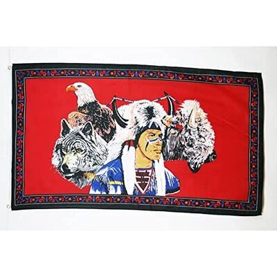 AZ FLAG Flagge Indianer Mit Wolf 150x90 cm Indianer Fahne 100% Polyester mit Messing-Ösen 110g AZ FLAG Flagge Indianer Mit Wolf 150x90 cm Indianer Fahne 100% Polyester mit Messing-Ösen 110g