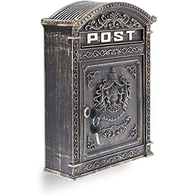 Relaxdays Briefkasten Antik Englischer Wandbriefkasten aus Aluguss mit breitem Briefschlitz für DIN A4 Umschläge HBT: 44,5 x 31 x 9,5 cm nostalgischer Postkasten mit rundem Dach, bronze Relaxdays Briefkasten Antik Englischer Wandbriefkasten aus Aluguss mit breitem Briefschlitz für DIN A4 Umschläge HBT: 44,5 x 31 x 9,5 cm nostalgischer Postkasten mit rundem Dach, bronze
