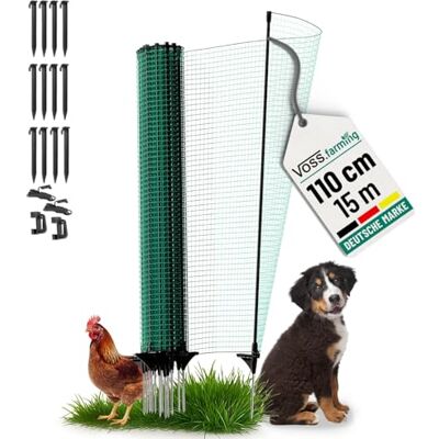 Voss Begrenzungszaun Classic ohne Strom, 15m, 110cm, 9 Pfähle, 1 Spitze, grün, Kleintiernetz, mobiler Zaun, Gartenzaun, für Garten, Haus, Hof Voss Begrenzungszaun Classic ohne Strom, 15m, 110cm, 9 Pfähle, 1 Spitze, grün, Kleintiernetz, mobiler Zaun, Gartenzaun, für Garten, Haus, Hof