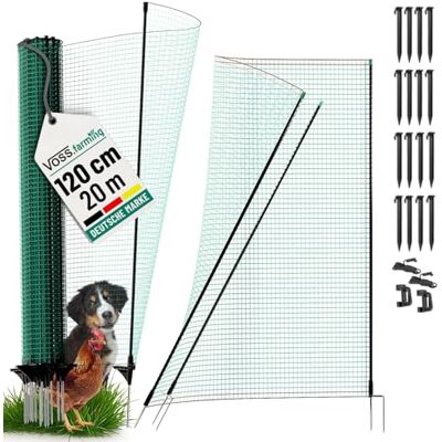 Voss Begrenzungszaun Classic ohne Strom 20m, Begrenzungszaun mit Tür, 120cm, 12 Pfähle, 1 Spitze, grün, Kleintiernetz, mobiler Zaun, Gartenzaun Voss Begrenzungszaun Classic ohne Strom 20m, Begrenzungszaun mit Tür, 120cm, 12 Pfähle, 1 Spitze, grün, Kleintiernetz, mobiler Zaun, Gartenzaun