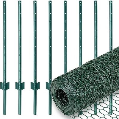 Voss Gartenzaun-Set Sechseckgeflecht 10mx50cm 13x0,9mm grün + 8X Metall Zaunpfosten 87cm Voss Gartenzaun-Set Sechseckgeflecht 10mx50cm 13x0,9mm grün + 8X Metall Zaunpfosten 87cm