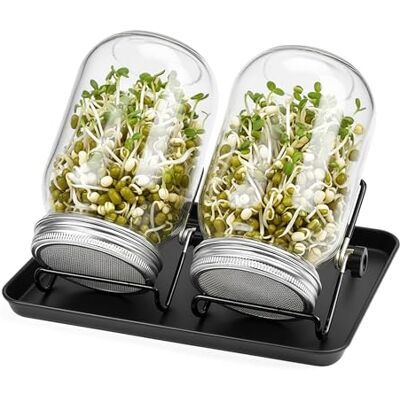Relaxdays Sprossenglas 2er Set, mit Ständer & Abtropfschale, Keimglas für Sprossen, 850 ml, zur Sprossenanzucht, Farben Relaxdays Sprossenglas 2er Set, mit Ständer & Abtropfschale, Keimglas für Sprossen, 850 ml, zur Sprossenanzucht, Farben